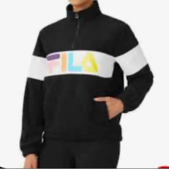 Fila Y2K Style 1/4 Zip Pullover Fleece Black Color Logo Womens Size Small - Picture 2 of 10
